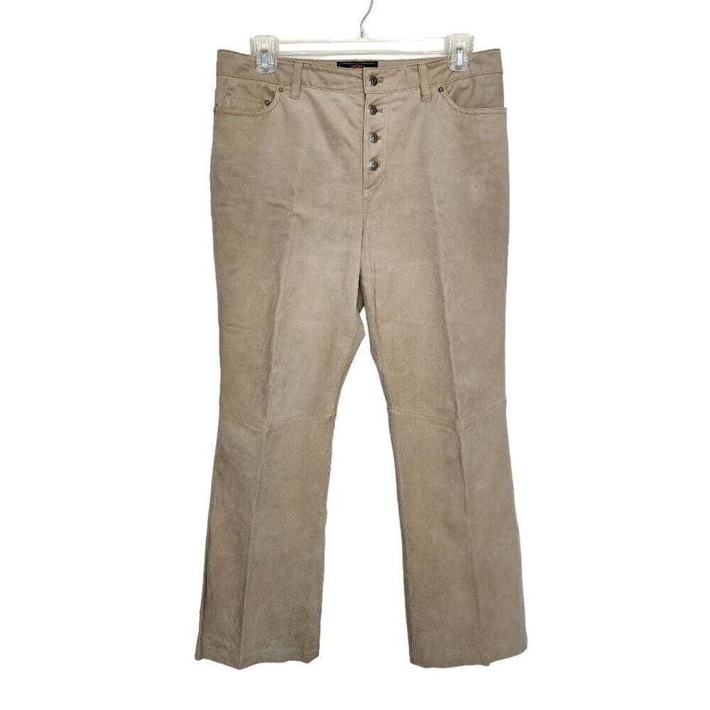 Route 66 Women Pants, Vintage Button-Fly Suede Leather Bootcut Pants, Sz 14